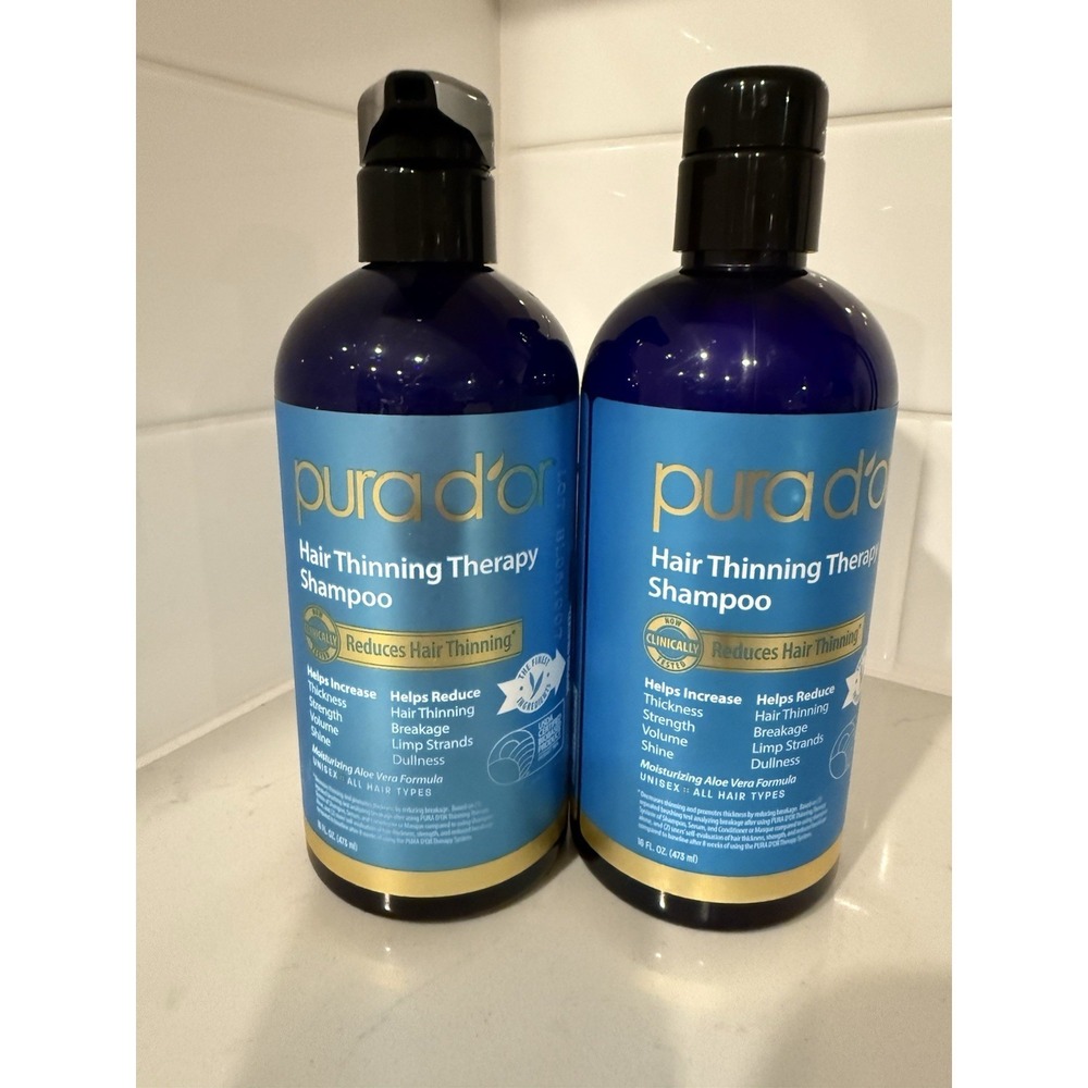 2x PURA D'OR Dor Hair Thinning‎ Therapy Shampoo Original Blue Label Shampoo 16oz